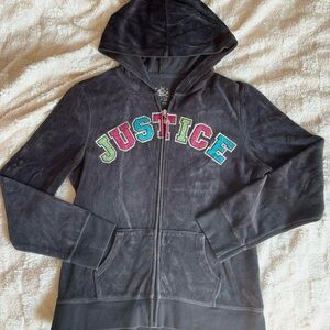 Justice Black Velour Zip Up Size L